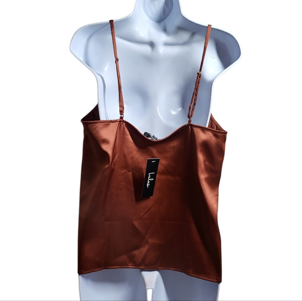Lulu's Sweetest Kiss Rust Orange Satin Lace Cami Top - Picture 7 of 16
